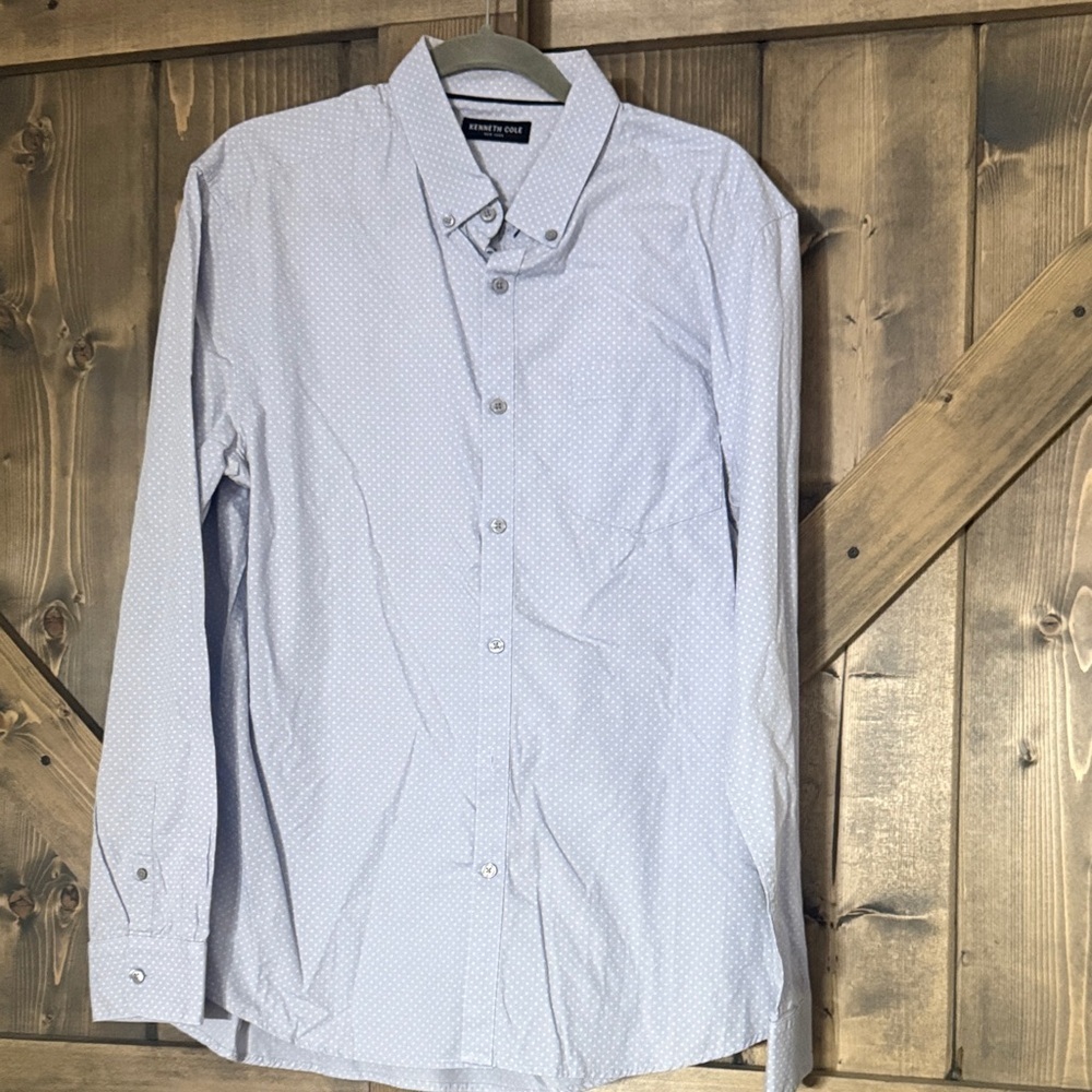 Kenneth Cole Light Blue Patterned Dress Shirt